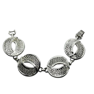 VINTAGE Sarah Coventry Crescent silver tone chunky costume filigree bracelet